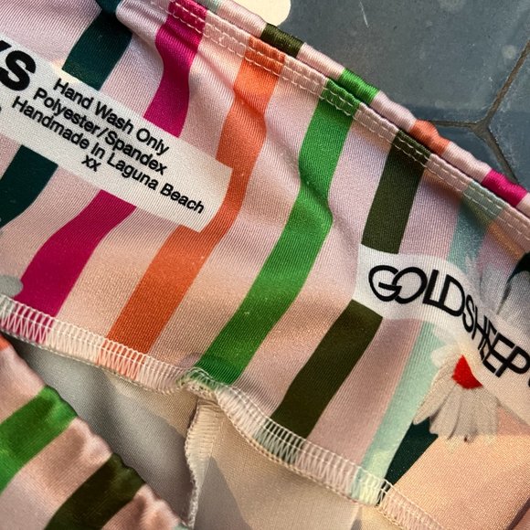 Goldsheep leggings, pink with stripes and daisies, size XS - Picture 3 of 3